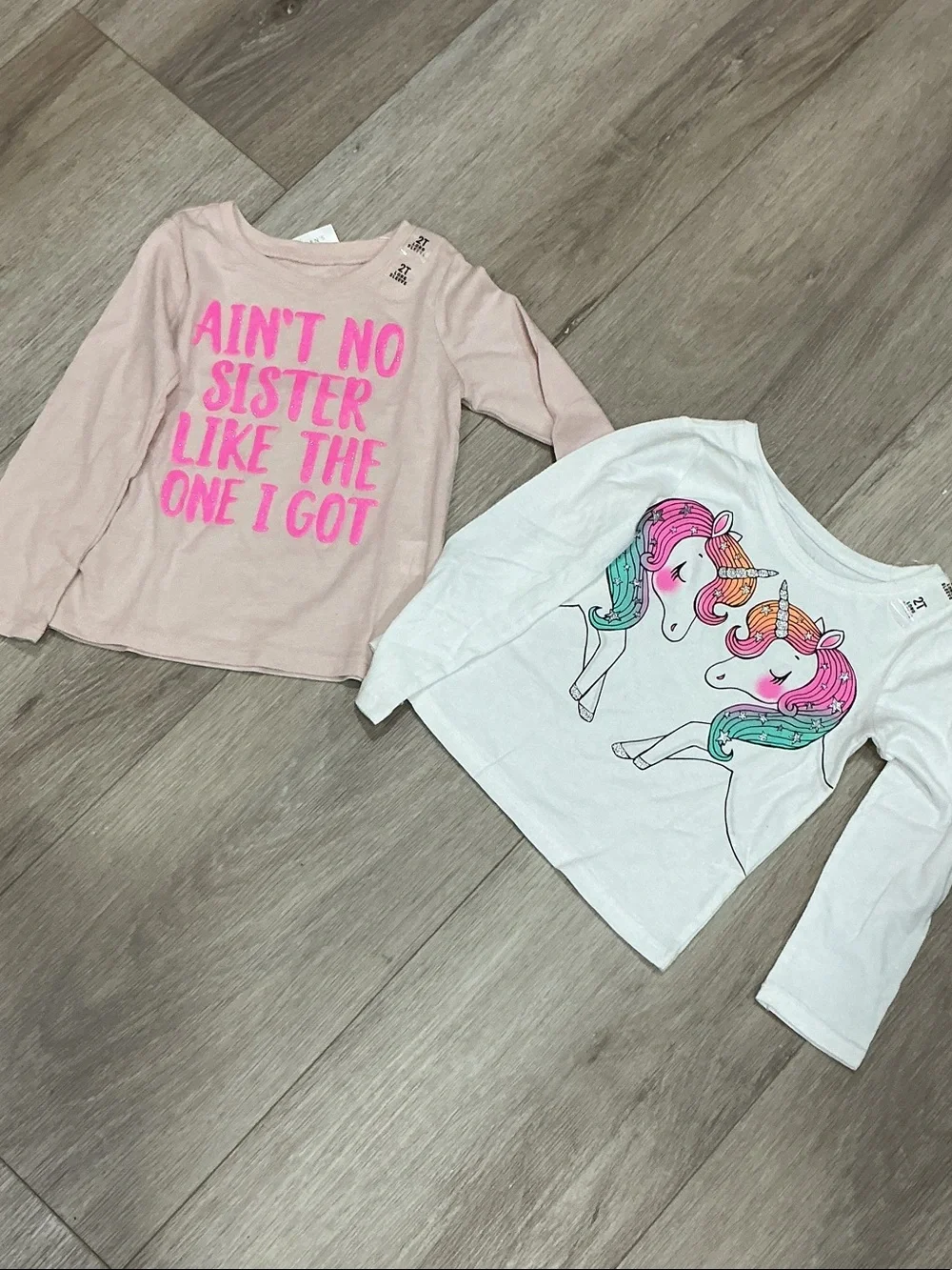 Kids Unicorn Graphic Long-Sleeve Top and Pink Sister Slogan Tee - Unbranded